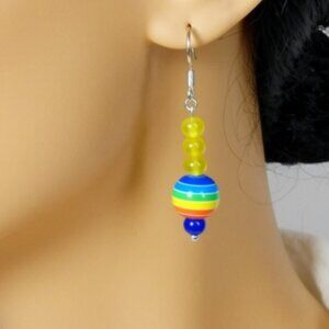 Rainbow Colors Gay Pride LGBTQ Round glass beads with Sterling Silver hooks -NWT